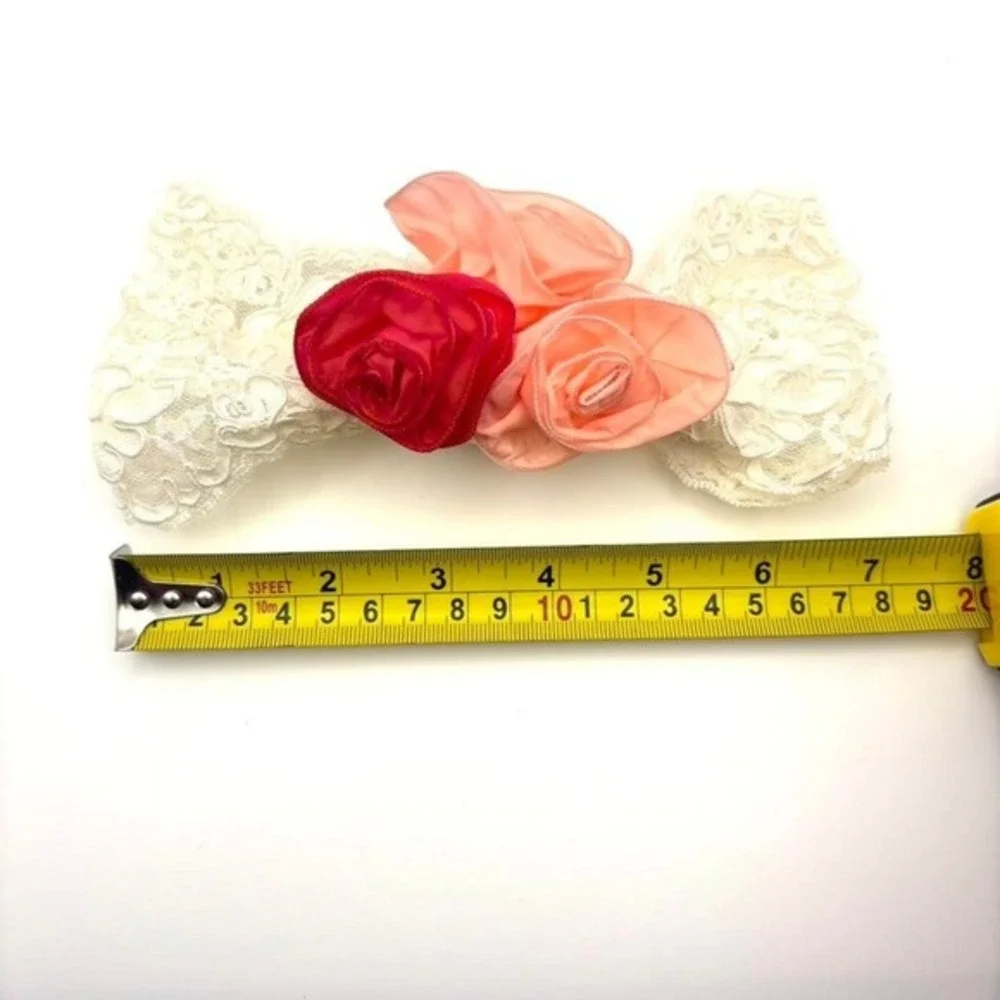 Vintage Made in France Pink Peach Rose Floral Lace Hair Clip Barrette Accessory